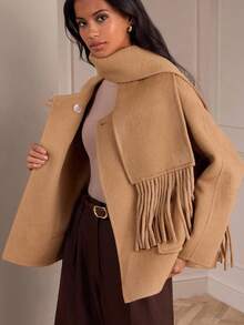 Lilora Women's Solid Color Scarf Design Raglan Sleeve Loose Casual Overcoat With Dual Pockets Women Winter Coat Camel Coat Tan Coat Women Coat With Scarf,Suitable For Valentine's Day, Retro, Date Night, Formal Events, Comfortable, Casual, Outdoor,Business, Retro, Outing, Old Money,Siren Coquettish,  Cruise Attire, Commuting,  Richly Layered, Date Night, Gathering, Minimalism, Birthday, Formal Event, Break, Modest, Chic, Casual, Shopping, Street Wear, Going Out,Autumn Winter