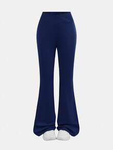 Girlism 2pcs/Set Tween Girls Solid Color Flared Pants Bottoms, Versatile Daily Wear - Navy Blue - View 10