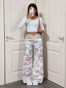 SHEIN Tall Women's Dark Casual Versatile Elegant Straight-Leg Jeans