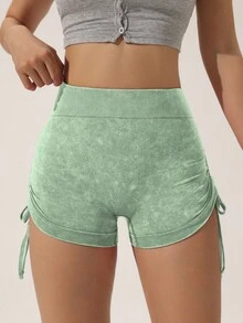 Slayform Pantalones cortos deportivos con elevación de glúteos, sin costuras, de alta elasticidad y con cordón lateral - Verde - Ver 4