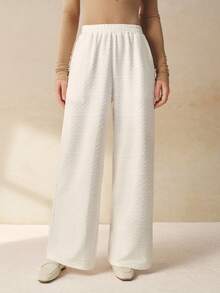 Cévolie Women's Elastic Waist Wide Leg Loose Casual Pants - White - View 3