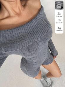 FavEase 时尚性感露肩合身针织连体衣 - 灰色 - 查看 1