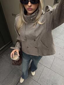 Aloruh Women's Fall/Winter Fashion Chic Casual Loose Houndstooth Patterned Jacket,Women's Winter Jacket,Fall Clothes For Women,Cozy Fall And Winter Clothes For Women - Khaki - View 5