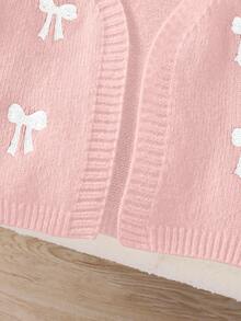 Souflis Souflis Young Girl 1 Piece Sweet Bow-Embroidered Cardigan, V-Neck Open Front Cardigan, Lightweight Cardigan For School & Weekend Outings, Spring/Fall Cute