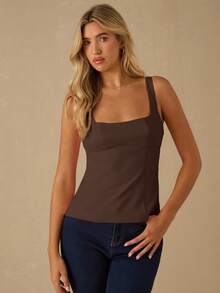Enchnt Fall/Winter Romantic Women's Gorgeous Tank Top,Chic & Elegant & Fashionable For Party & Date & Holiday & Graduation & Going Out & Halloween & Christmas,Autumn,New Years - Coffee Brown - View 2