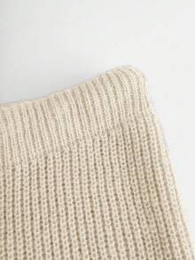 SHEIN Conjunto de suéter casual versátil con cardigan de cuello en V color albaricoque y pantalones de punto para adolescentes - Albaricoque - Ver 5