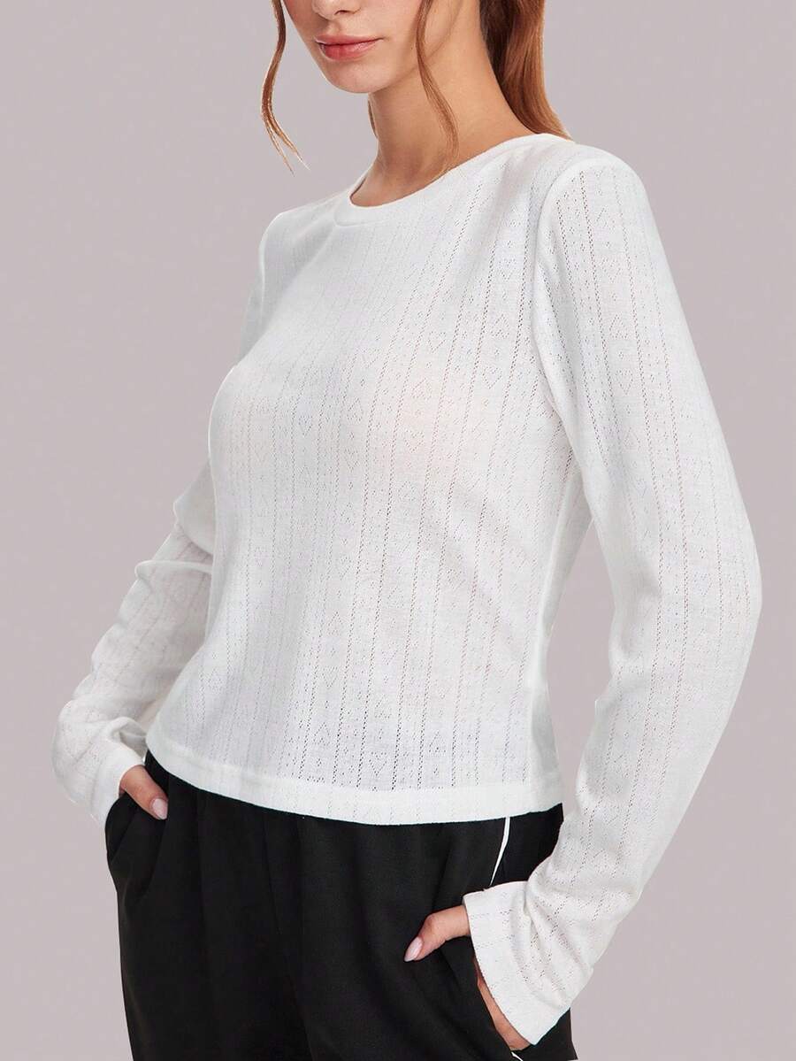 With My Calm Damen Daumen-Loch Strukturiertes Rippstoff Rundhals Langarm Lässig Sport T-Shirt, geeignet für täglichen Gebrauch, Laufen, Tennis