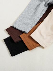 SHEIN 2件套男宝宝休闲纯色圆领长袖T恤和裤子套装，5件装，适合春秋冬 - 彩色 - 查看 4