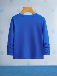 SHEIN | PAW Patrol 小男孩可爱卡通狗印花圆领长袖针织T恤，蓝色