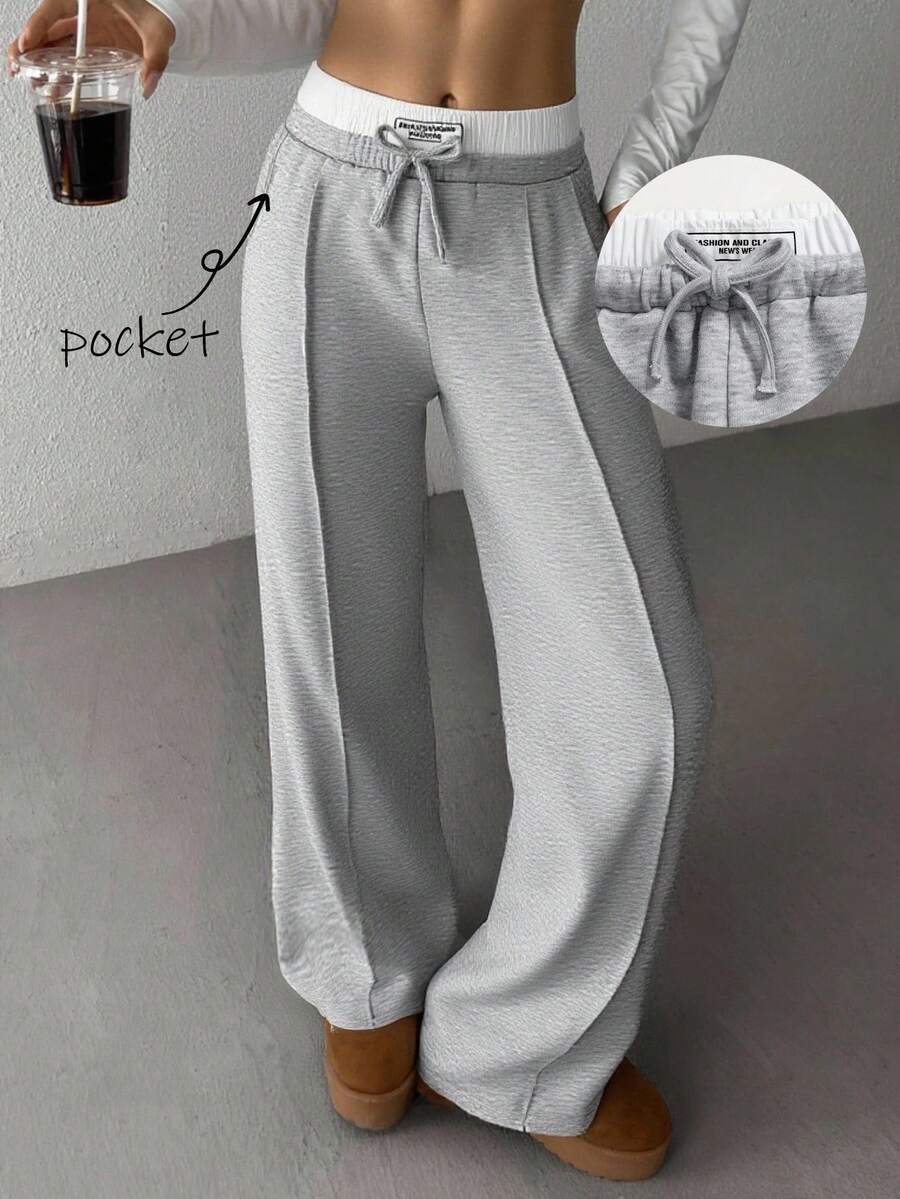 SHEIN Pantalones deportivos casuales holgados de punto con contraste de color para adolescentes