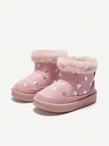 Cozy Pixies 女童粉色爱心毛绒时尚保暖可爱易穿脱人造保暖内衬雪地靴，舒适休闲冬季靴，适合日常穿着和运动 - 藕粉色 - 查看 7