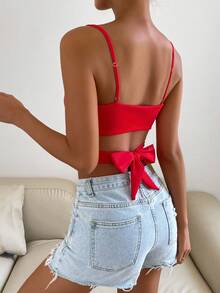 Zolique Solid Criss Cross Tie Back Cami Top For New Year Clothes - Red - View 2
