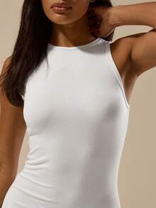 MUSERA ESSENTIALS 罗纹领修身连衣裙迷你基础款夏季可爱休闲白色连衣裙女装基础款伊比沙岛音乐会锐舞节假日度假夜生活生日约会派对休闲连衣裙晚宴优雅新娘单身派对单身告别单身派对婚礼复活节 - 白色 - 查看 2