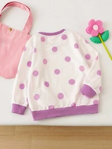 DORA | SHEIN Young Girl Cute Cartoon Figure Graphic Round Neck Drop Shoulder Long Sleeve Knit Sweatshirt - Pink - View 2