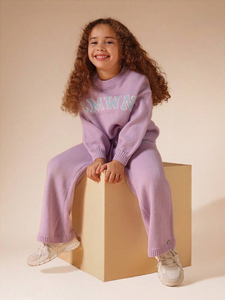 Ribbed Knit Sweater And Wide Leg Pants Set