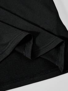 SHEIN 2件套青少年女孩休闲简约V领马匹图案长袖黑白上衣 - 黑與白 - 查看 5