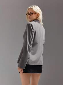 SHEIN ICON 女士休闲商务简约长袖纽扣腰西装外套秋冬女装 - 淺灰色 - 查看 2