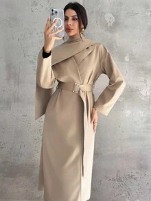 Firerie 女士时尚都市时尚新款卡其色风衣，配腰带，通勤休闲两相宜，秋冬 - 卡其色 - 查看 2