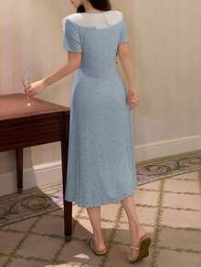 DAZY Váy ngủ rộng rãi họa tiết chấm bi màu tương phản mùa hè cho nữ - Màu xanh nhạt - Xem 2