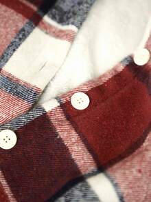 LanaWest 女式纽扣前格子印花长袖口袋休闲夹克，日常休闲女式衬衫 - 酒紅色 - 查看 8