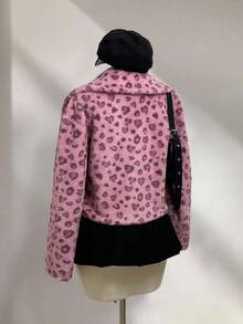 SHEIN Unity 1件女士仿皮草外套，粉色蓬松爱心印花毛领休闲夹克，适合冬季/情人节穿着 - 粉色 - 查看 2