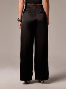 AiiRZ Pantalones formales de pierna ancha con cintura fruncida para oficina y negocios, pantalones profesionales para ocasiones especiales y eventos de noche - Negro - Ver 2