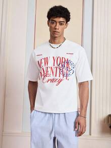 SWAVVY Daily Casual NEW YORK Letter Print Tops Men's Pattern Tops Loose Round Neck Short Sleeve T-Shirts