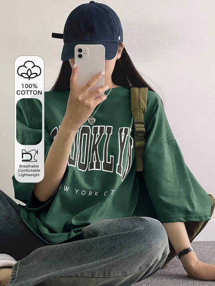 Women's Loose Fit T-Shirt With Letter Print Oversized T-Shirt,Graphic Tees Easter