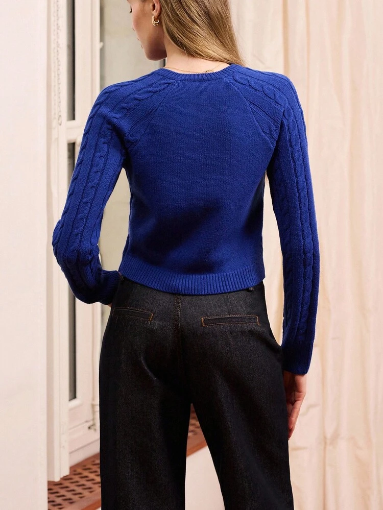 Cable Knit Cardigan With Crystal Buttons Fall Women Autumn Fall Women Spring Summer Office Top Business Casual Top