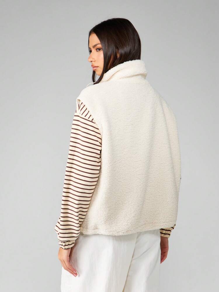 MISSGUIDED ムートンテディベスト 冷え対策 ギレ アウター シェルパキルティング ノースリーブ ウィンター ダウンジャケット 調整可能なドローストリング リラックスカジュアル テクスチャー ジップアップ前開き