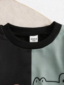 SHEIN Toddler Boys' Colorblock Cartoon Animal Print Crew Neck Long Sleeve Sweatshirt, Cute & Casual, Suitable For Outdoor, Autumn/Winter - Multicolor - View 6