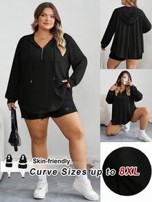 SHEIN CURVE+ Curves Plus Size/Chool Clothes/Back To School Clothes /Back To SchoolPlus Size Pink Half Zip Sweatshirt Pullover Sweatshirt, Suitable For Autumn Plus Size Sweatshirts Women Plus Size Sweatshirts 8xl Women Clothes 6xl Plus Womans Clothes Women Curve Plus Clothing, Fall Clothes For Womenfall Clothes For Women, Winter, CURVE PLUS - Black - View 8