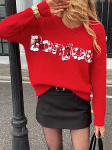 Zielony French Casual Regular Women Pullover Sweater