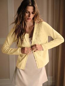 MOTF PREMIUM ÁO KHOÁC CARDIGAN CỔ TRÒN TRANG TRÍ NGỌC TRANG TRÍ CHO NỮ, MÙA THU - Màu be - Xem 4