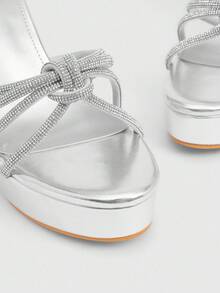 CUCCOO LuxiPop Round Toe Thick Heel Thin Strap Knotted Fashion Women's High Heel Sandals - Silver - View 6