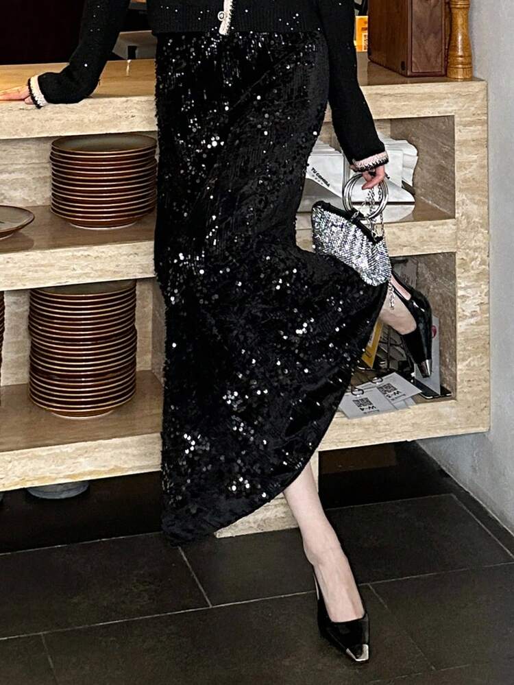 Women's Elegant Sequin Elastic Waist Skirt Carnival