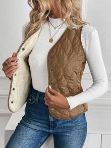 EMERY ROSE Women's Padded Thermal Lined Vest Jacket, Winter Clothes - Mocha Brown - View 1