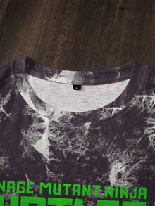 TEENAGE MUTANT NINJA TURTLES | SHEIN Men's Casual Tie-Dye Letter Graphic Round Neck Short Sleeve T-Shirt, Summer - White - View 4