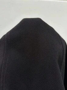 SHEIN Unity 女式高端黑色仿毛领拼接袖修身毛呢大衣，欧美时尚商务休闲 - 黑色 - 查看 8