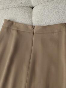 Franclia 优雅通勤时尚收腰西装外套和 A 字裙两件套，长袖，棕色，秋冬 - 棕色 - 查看 3