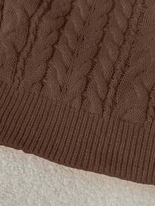 Franclia 全新宽松柔软甜美粉色休闲设计 V 领粗针织套头衫，适合女士，百搭 - 咖啡棕 - 查看 7