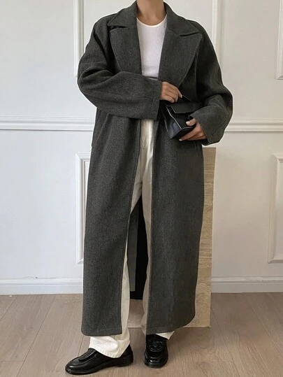 DAZY 女士纯色翻领长袖长款休闲常规外套，秋冬女式大衣