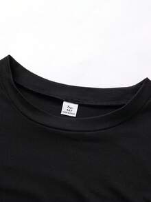 SHEIN ChillGRL Ensemble 4 pièces pour adolescentes, streetwear de base : t-shirt à manches longues col rond court avec pantalon de survêtement ample à rayures contrastées. Convient pour le quotidien, les déplacements, les sorties décontractées, les vacances, les rencontres, le style de rue - Noir - Voir 3