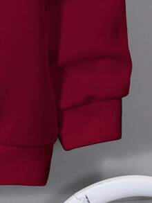 SHEIN EZwear Áo nỉ in chữ phong cách tối giản, dáng rộng, dày dặn dành cho nữ, màu đỏ tía, thích hợp cho mùa Thu/Đông. - Màu Đỏ Sâu - Xem 6