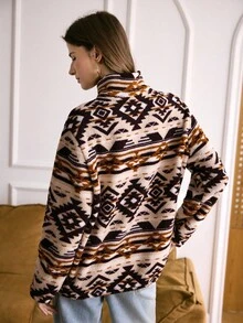 LanaWest Women's Retro Print Half-Zip Fleece Sweatshirt, Autumn/Winter - Multicolor - View 2