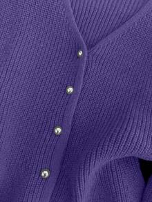 Qadelle Áo khoác cardigan dệt kim cài nút phía trước thường ngày dành cho nữ, Thu/Đông - Màu tím - Xem 5