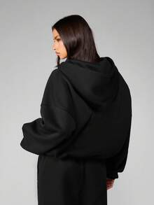 MISSGUIDED Felpa con cappuccio oversize con chiusura lampo completa, abbigliamento casual da strada classico, con coulisse in vita, per l'inverno e l'autunno, comoda tuta da casa, con logo frontale