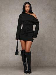 SHEIN BAE Dammode Sexig Enfärgad Asymmetrisk Halsringning Miniklänning