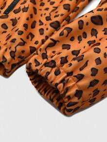 ROMWE MEN Street Life Chaqueta con cuello alto con estampado de leopardo para hombre, adecuada para otoño/invierno - Marrón - Ver 3