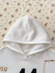 SHEIN Teen Girls Graphic Printed Hoodie And Striped Pants Set - Blue and White - View 5